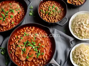 Bratwurst, Sauerkraut and Bean Casserole