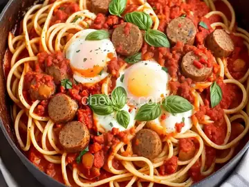 Breakfast Sausage Spaghetti in Tomato Sauce