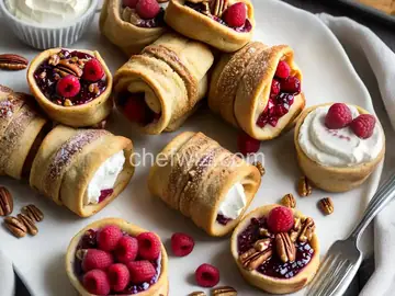 Brie Pecan Rollups with Raspberry Sauce
