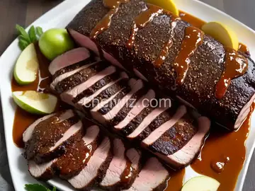 Brined Pork Loin with Molasses-Mustard Glaze, Sour Mash Sauce and Apple Butter