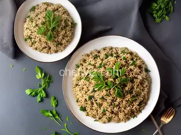 Brown Rice Mujadarra with Mixed Herbs