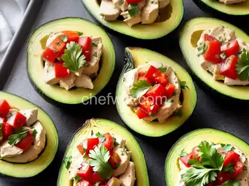 Bruschetta Chicken Stuffed Avocados