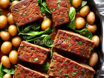 Buffalo Meatloaf with Spinach and Roasted Baby Potatoes