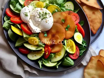 Burrata Salad with Fried Zucchini and Vegetable Chips