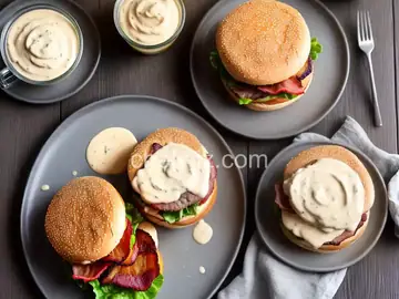 Butter Burger with Beer Cheese Sauce and Bacon