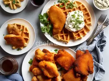 Buttermilk-and-Blue Waffles with Buffalo Whiskey Crispy Chicken