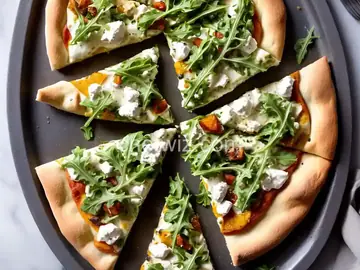 Butternut Ribbon Goat Cheese Pizza with Arugula-Pepita Pesto