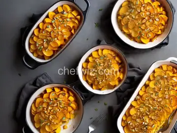 Butternut Squash, Apple, Onion Au Gratin