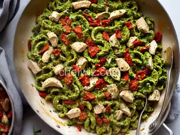 Campanelle with Chicken, Pesto, and Sun-Dried Tomatoes