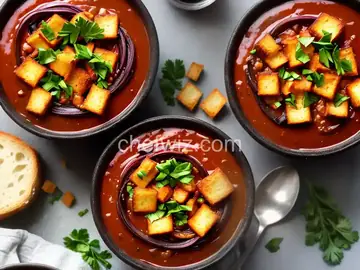 Caramelized Balsamic-Red Onion Soup with Cheese-Topped Croutons Recipe