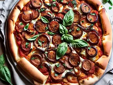 Caramelized Onion, Sausage and Basil Pizza