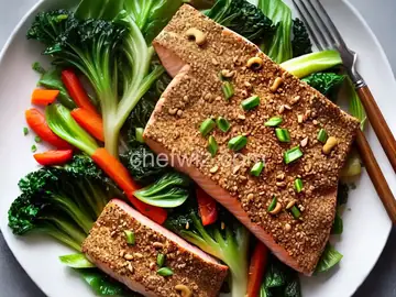 Cashew-Crusted Salmon with Bok Choy