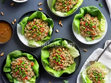 Cauliflower Rice Lettuce Wraps with Spicy Peanut Sauce
