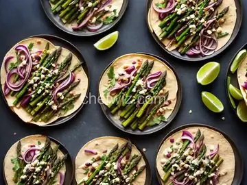Charred Asparagus Tacos With Creamy Adobo and Pickled Red Onions Recipe