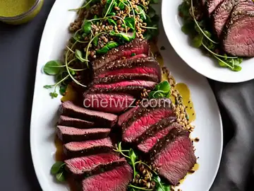 Charred Beef Tenderloin With Cacio e Pepe Toasted Barley and Watercress Pesto Recipe