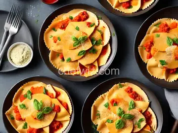 Cheese Ravioli with Three Pepper Topping