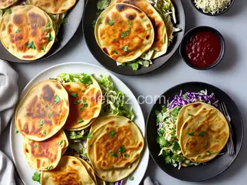 Cheese and Bean Pupusas (Salvadoran Stuffed, Griddled Tortillas) With Cabbage Slaw