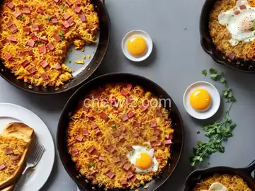 Cheesy Bacon, Sausage, and Egg Hash Brown Skillet