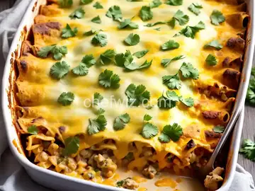Cheesy Green Chile Chicken Enchilada Casserole