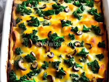Cheesy Kale and Mushroom Strata