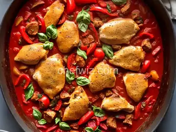 Chicken Cacciatore With Red Peppers, Tomato, and Onion Recipe