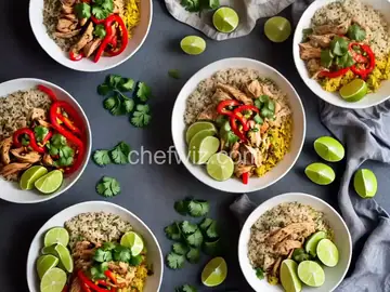 Chicken Fajita and Cilantro-Lime Cauliflower Rice Bowls