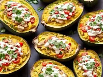 Chicken Primavera Spaghetti Squash Boats