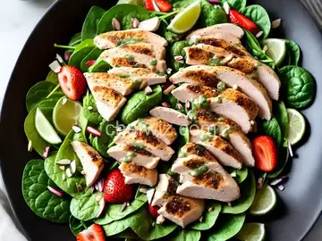 Chicken Strawberry Spinach Salad with Ginger-Lime Dressing