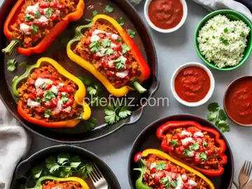 Chicken Stuffed Peppers with Enchilada Sauce