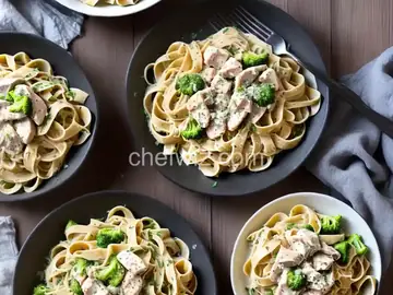Chicken and Broccoli Fettuccine Alfredo with Homemade Fettuccine