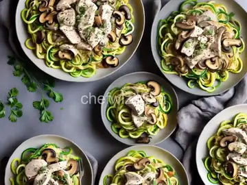 Chicken and Mushrooms in Cream Sauce over Zoodles