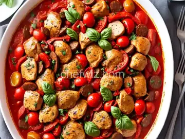 Chicken and Sausage Cacciatore with Grape Tomatoes
