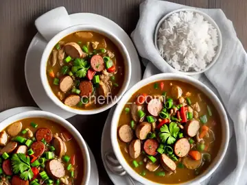 Chicken and Smoked Sausage Gumbo with White Rice