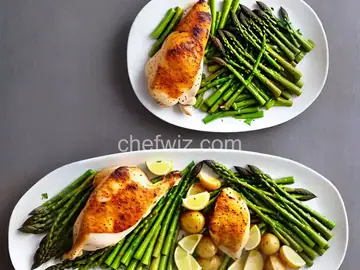 Chicken with Garlic Potatoes and Asparagus