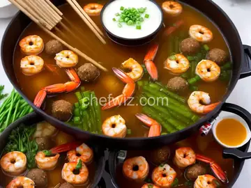 Chinese-Style Hot Pot With Rich Broth, Shrimp Balls, and Dipping Sauces Recipe