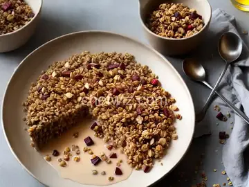 Clumpy Granola with Stewed Rhubarb from Chickpea Flour Does It All
