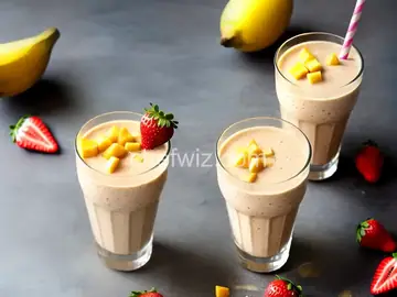 Coconut Water Smoothie with Mango, Banana and Strawberries