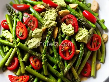 Colorful Chicken Pesto with Asparagus, Sun Dried Tomatoes and Peppers