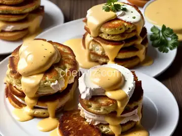 Crab Cake Benedict with Old Bay Hollandaise on Johnnycakes