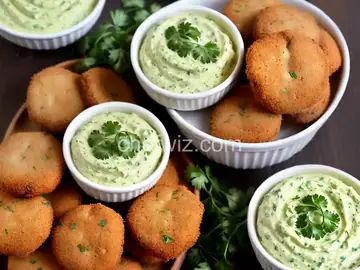 Crab Hush Puppies with Cilantro-Jalapeno Dip