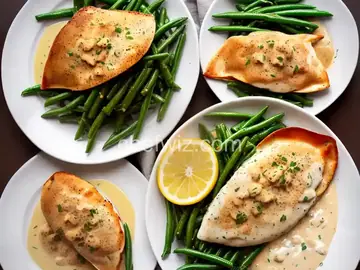 Crab-Stuffed Flounder with Mornay Sauce and Green Beans Almondine