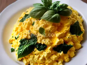 Creamy Cheesy Scrambled Eggs with Basil
