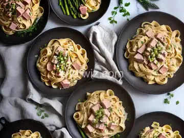 Creamy Ham and Asparagus Fettuccine