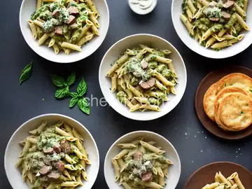 Creamy Pesto Penne with Sausage