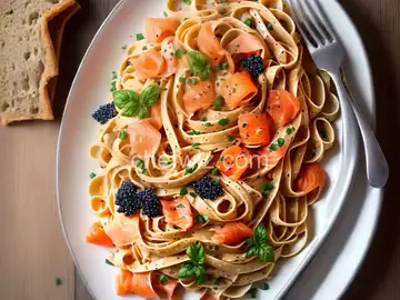 Creamy Vodka Fettuccine with Tomato, Smoked Salmon, and Caviar