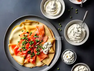 Crepes with Smoked Salmon, Ricotta, Red Onion and Capers with Lemon Creme Fraiche