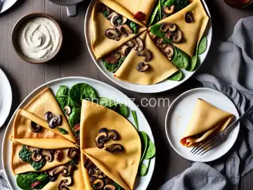 Crepes with Spinach, Bacon and Mushroom Filling