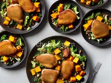 Crispy Chicken Thighs with Butternut Squash and Escarole