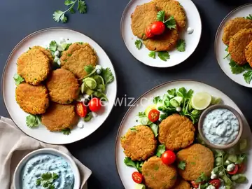 Crispy Chickpea Fritters with Tzatziki and Tomato Salad