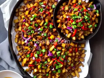 Crispy Home Fries With Red Onions and Roasted Poblano Pepper Recipe